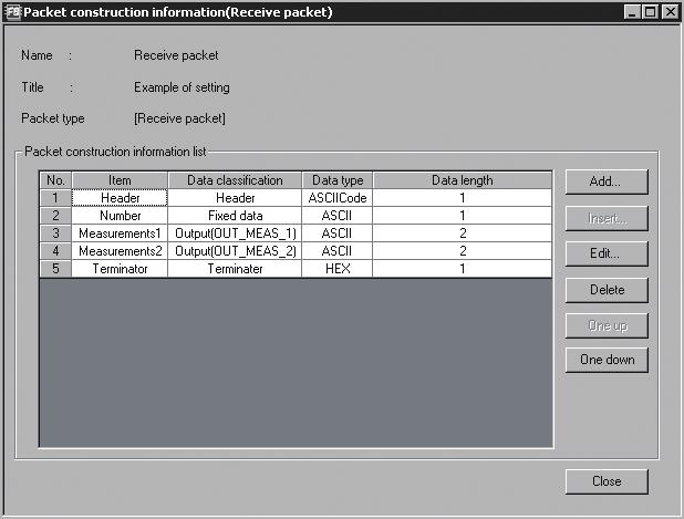 APPENDICES (2) Receive packet setting example Header Any data Terminator