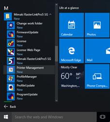 For Windows 10 1 In Windows select [Start] - [All apps] - [Mimaki RasterLinkPro5] - [Printer