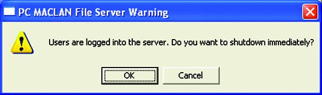 If PCMACLAN is installed on the computer for RasterLinkPro5, the right warning message may be displayed during the uninstall. OK to stop the server.the computer is not shutdown.