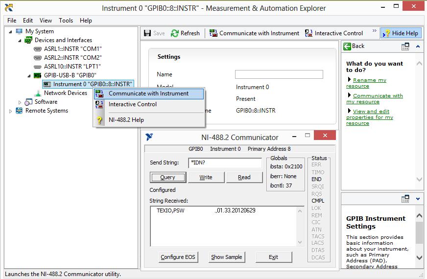 2.2. Function Check To check that the GP-IB connection is working, National Instruments Measurement & Automation Explorer (MAX) can be used.