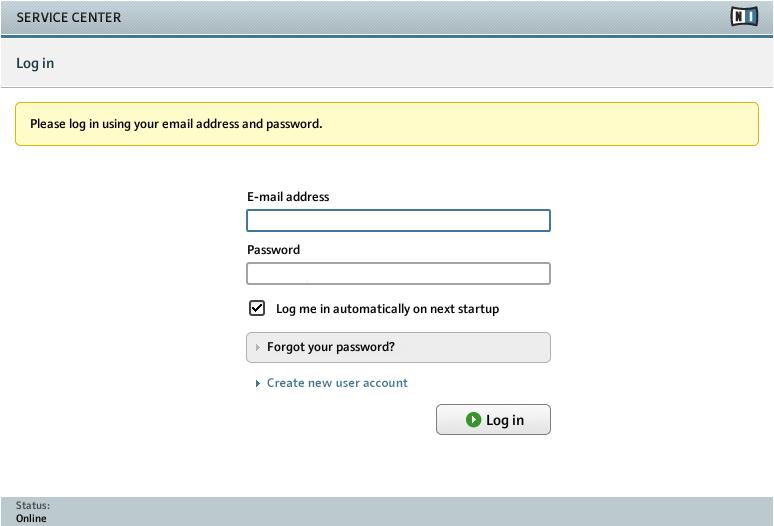 Product Activation with SERVICE CENTER Activating Your Product Online 3.1.2 Log In Into Your User Account The log-in screen of SERVICE CENTER.
