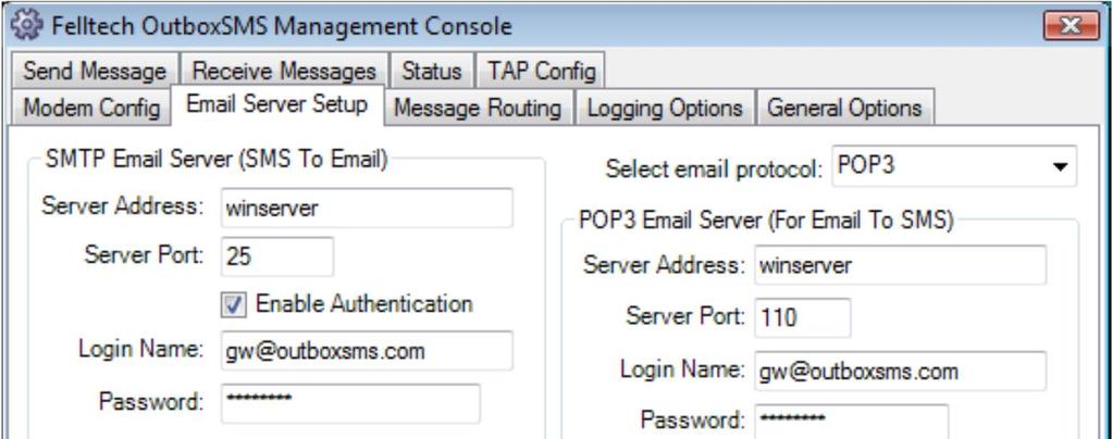 Operation Manual for OutboxSMS-Lite Email Server Configuration To configure the email links, click on the Email Server Setup tab.