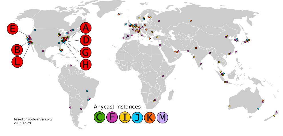DNS 13 root nameservers worldwide 10 in