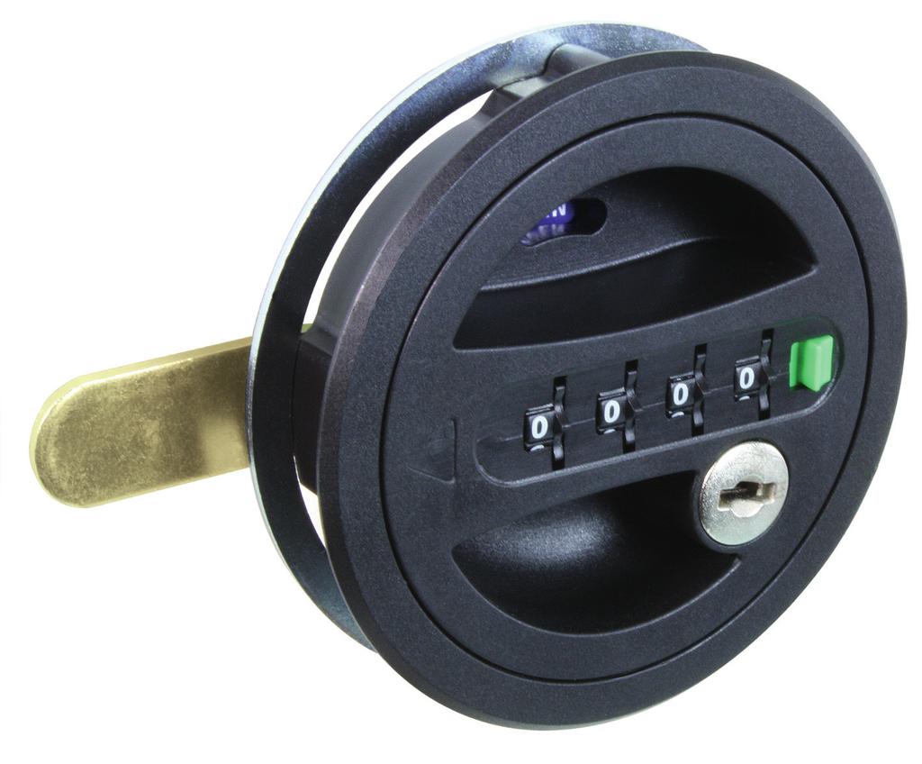 4 Digit Combination Lock Round 831 H 1, possible combinations Each lock comes with modes: Public: multiple users Personal: single user Black plastic housing and metal inner workings Suitable for