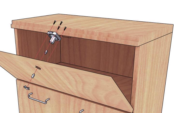 CLA 69 Slam Lock Drill Hole and application Automatically locks drawer when