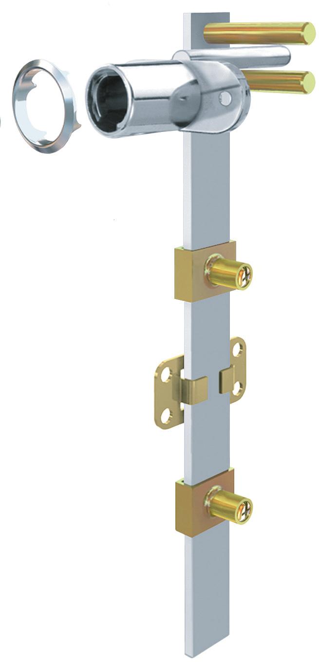 CLA 63 Front Mount Gang Lock Front mounted 3/4" (19 mm) diameter Key removable in locked and unlocked positions With aluminum bar 3-5/8" (6 mm), 49-7/3" ( mm) bar option available Zink alloy die cast