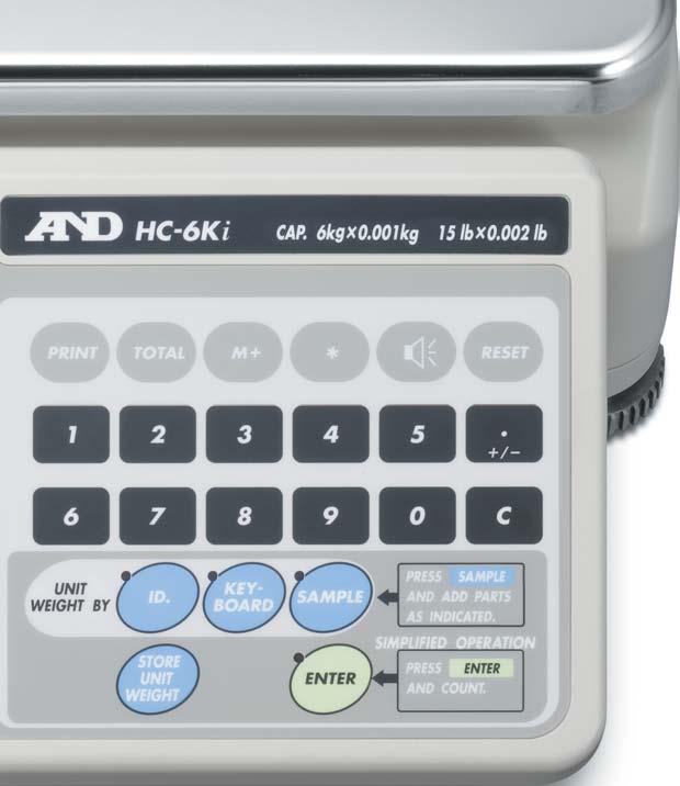 HC-i ON OFF The ON/OFF key turns the power ON and OFF. ENTER The ENTER key enters Unit Weight, Sample Size, ID or other data into the scale from the 10-key pad.