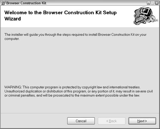 12 Part I: Making Your Own Internet Explorer Here s how to install the Browser Construction Kit: 1. On this book s CD-ROM, find the Browser Construction Kit folder and open it. 2.