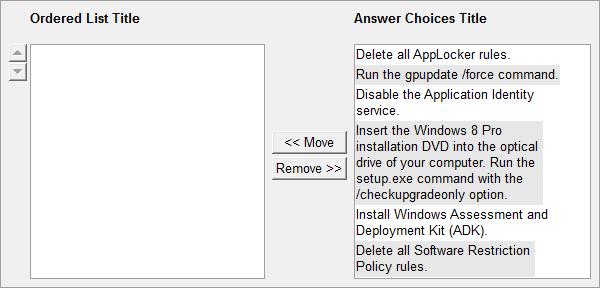 Correct Answer: AC /Reference: same question as Q9 QUESTION 4 You support computers that run Windows 8 Pro. AppLocker policies are deployed. Company policy states that AppLocker must be disabled.