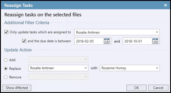 Tasks must be created in ACL for the synchronization. Re-Assigning Tasks One Task - From either My Tasks or File Tasks, locate the task within the Task Pane.