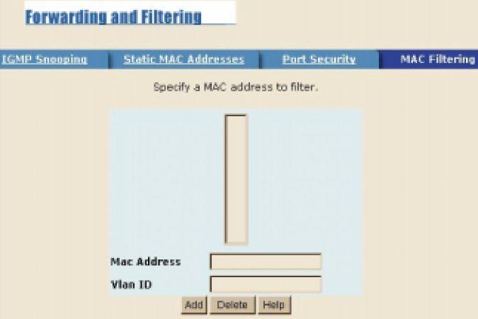 2-4-6-4. MAC filtering MAC address filtering allows the IP DSLAM to drop unwanted traffic. Traffic is filtered based on the destination addresses.