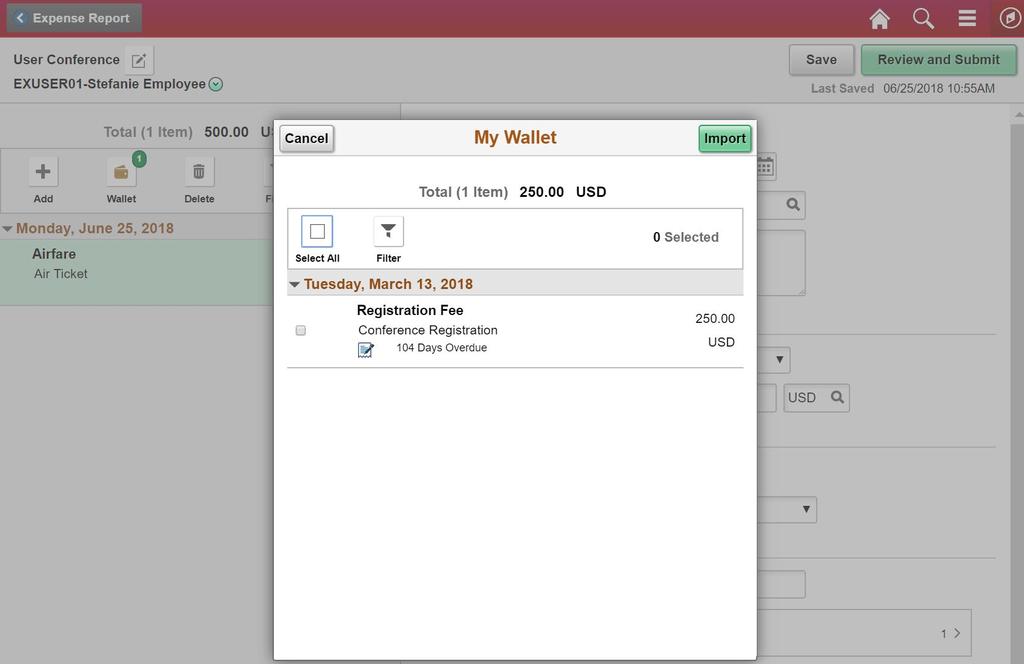 Creating an Expense Report Wallet Option 12 Select the radio button