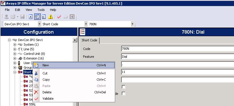 5.6. Create Short Code (Route Calls) A Short Code needs to be configured on the IP Office primary and IP500V2 to route calls to Trio Enterprise.