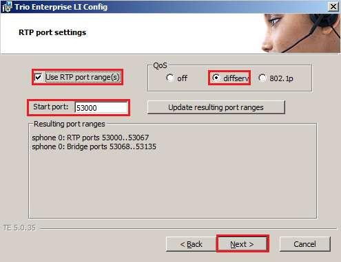 In the subsequent window enter the following settings: Use RPT port range(s) Check the check box.