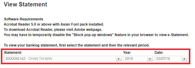 Step 3 Select the statement type you want to view and the year and date of the statement.