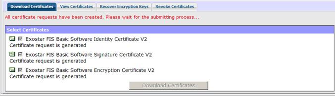 Step 4: Complete certificate download The system presents the status of the download at each step. Once the download is completed successfully, you will receive the following message screen.