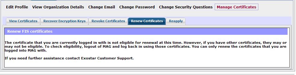 Q: Why do I get an error You are currently not logged in with your certificates when I attempt to renew my certificates?