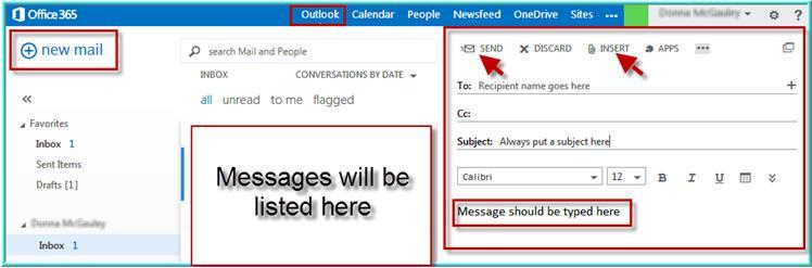 1. To create a new message click New mail from the left pane. A new message form will appear on the right side of the window in the reading pane. 2.