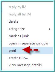 Printing Email Messages 1. To print a copy of an email, note the commands displayed above the reading pane on the right side of the window. 2.