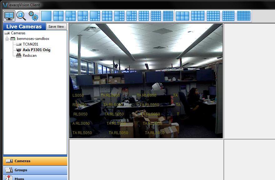 Verify serial data Click the Live View icon in the upper left corner of exacqvision. Click and drag Redscan onto a blank camera pane. It is not necessary to have a live camera image in the same pane.