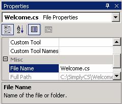 File properties Selected property New