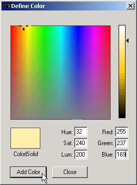 3.2 Constructing the Welcome Application 24 Figure 3.13 Adding a color to the Custom palette.