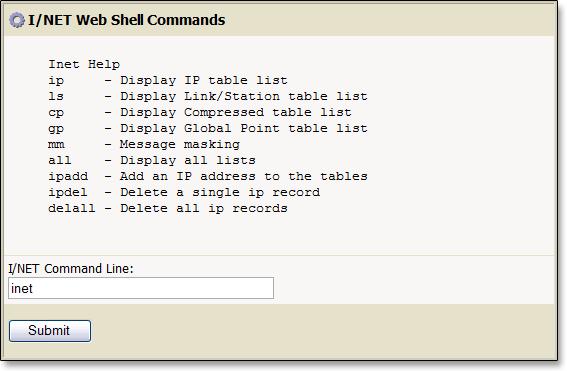 6 I/NET Web Shell Commands TAC Xenta 527-NPR, Product Manual To use this editor, click to the right of inet and type a command. If necessary, also type an argument.
