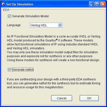 MegaWizard Design Flow 2. Turn on Generate Simulation Model (see Figure 2 28). Figure 2 28. Generate Simulation Model 3. Choose the language in the Language list.