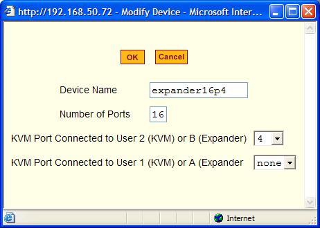 The Modify Device dialog box appears. 3. In the Device Name field, specify a name for the secondary device or KVM unit. 4.