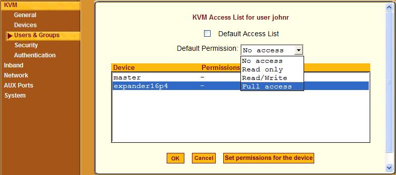Configuration As shown in the previous screen example, the options are: No access, Read only, Read/Write, Full access. 5. To configure access to a device and all of its ports, do the following: a.