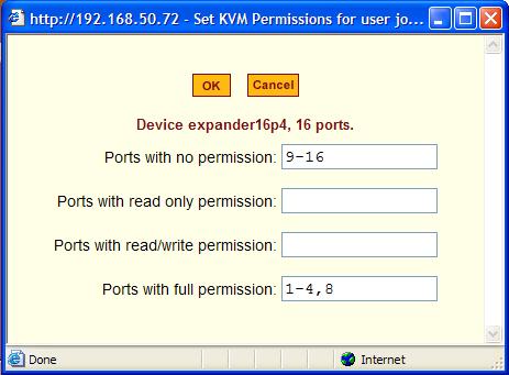 Web Manager for KVM/net Plus Administrators In the fields for each desired category, type either port aliases or numbers, separating them either by commas or dashes. 7.