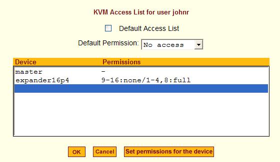 The newly set permissions appear next to the Device name in the Permissions column, as shown in the following screen example, which shows the restrictions applied to the