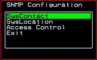 The SNMP Configuration Menu provides a number of options, as shown in the following screen.
