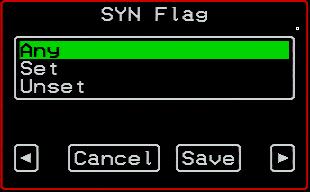 Table 7-9: IP Filtering Configuration Screens [OSD] (Continued) Screen Description SYN Flag Appears only if TCP is selected from the Protocol menu. Options are Any, Set, Unset.