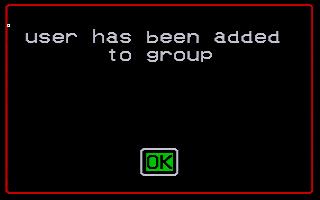 Del. user from group, Delete group, and Exit Enter the group name When Add group is selected.