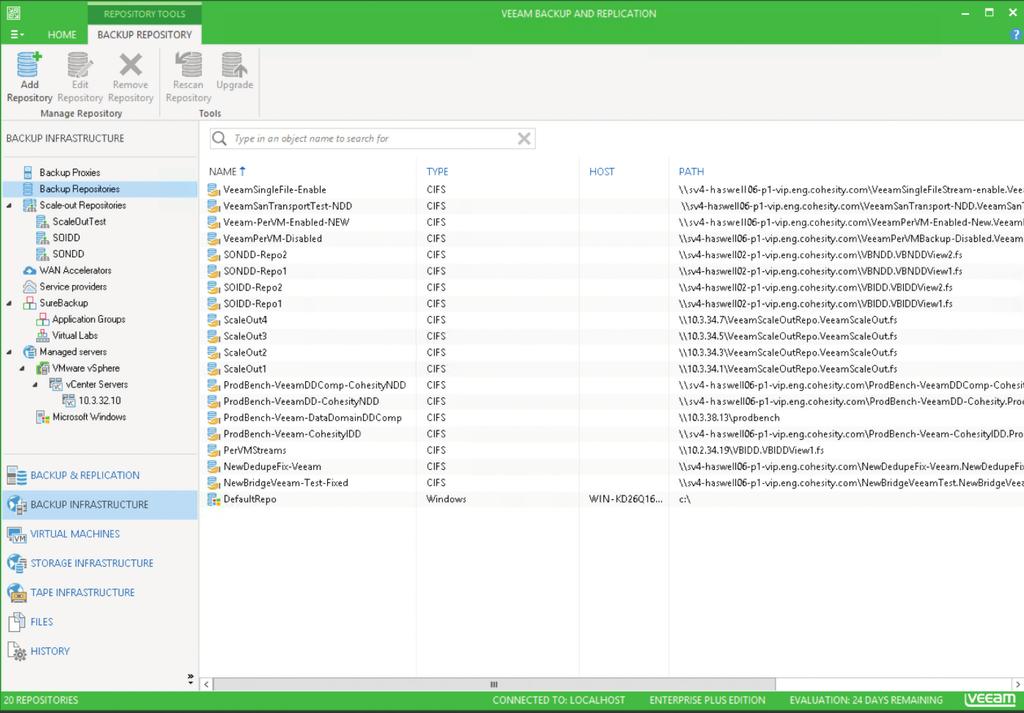 Creating a new Linux Storage Repository with Cohesity Disk Targets From the Veeam Backup & Replication GUI click on the Backup Infrastructure link on the bottom of the left-hand navigation panel,