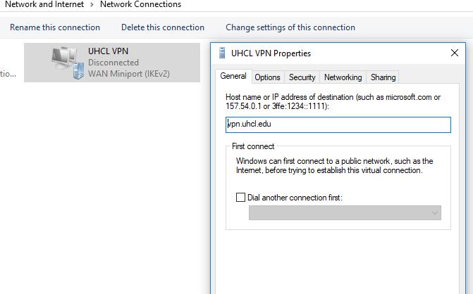 Click on Change adapter settings You should now be able to see the VPN connection that you ve set up, (ie UHCL VPN)