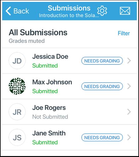 View Submissions Page Unless a specific filter was already selected from the assignment page, the Submissions page defaults