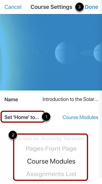 Set Course Home Page To change the course home page, tap the Set 'Home'' to option [1].