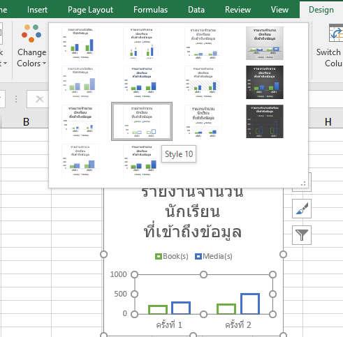3.2.4 Using Chart Styles Example, assigning chart style Style10 to the chart.
