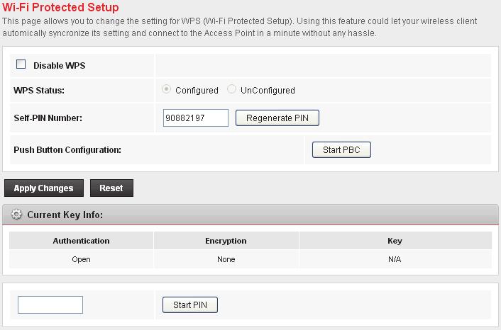 Push Button method Wireless Gateway supports a virtual button Start PBC on the Wi-Fi Protected Setup page for Push Button method.
