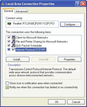 Wireless ADSL2+ Router User s Guide 3. Double click on "Internet Protocol (TCP/ IP)". 4.