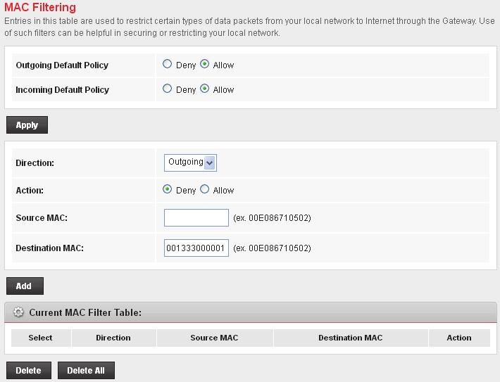 36 MAC Filtering The MAC filtering feature allows you to define rules to allow or deny frames through the device based on source MAC address,