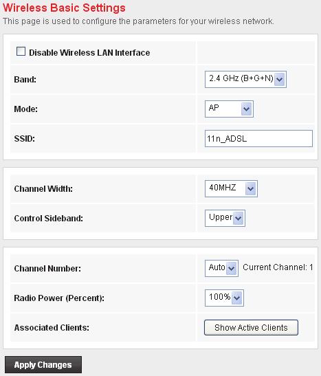 Wireless ADSL2+ Router User s Guide 14. From the Channel Width drop-down list, select a Channel Width. 15.