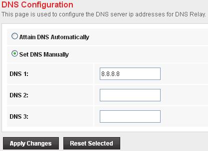 Wireless ADSL2+ Router User s Guide 11. Check on Set DNS Manually ratio. 12. Enter DNS setting determined by your ISP.