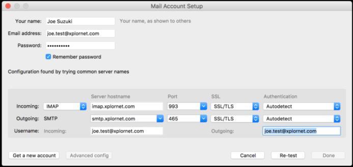 5. Verify that the Incoming Server Hostname is either imap.xplornet.com, or imap.xplornet.ca (if your email address ends in @xplornet.