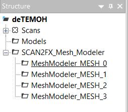 17.7 Saving Meshes / Sets of Components to Disk / SCENE Project Sets of Components are called a Mesh in SCAN2FX Mesh Modeler, and each such mesh node can consist of many components.