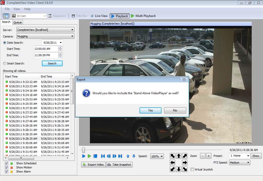 After choosing the location and length of the clip to export, select Yes when prompted to include the Stand Alone Video Player.