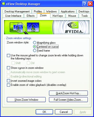 nview Zoom properties This tab provides dynamic zoom functionality on the