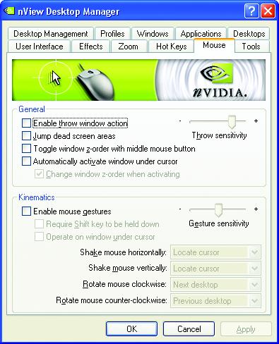 nview Mouse properties This tab can modify and extend
